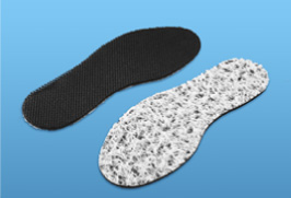 Shoe insole. Top-Double raschel knits/ Bottom-Breathair